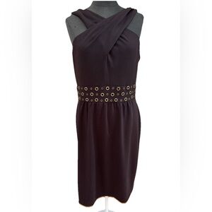 🆕David Meister/Neiman Marcus Y2K Cross Front Grommet waist Black Dress NWT SZ 12